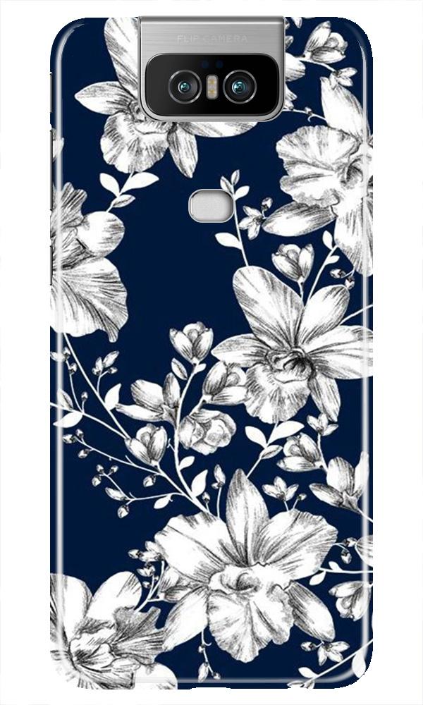 White flowers Blue Background Case for Asus Zenfone 6z