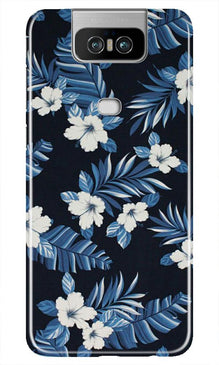 White flowers Blue Background2 Mobile Back Case for Asus Zenfone 6z (Design - 15)