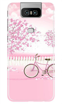 Pink Flowers Cycle Mobile Back Case for Asus Zenfone 6z  (Design - 102)