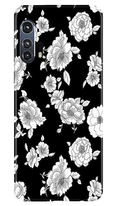 White flowers Black Background Case for Moto Edge Plus