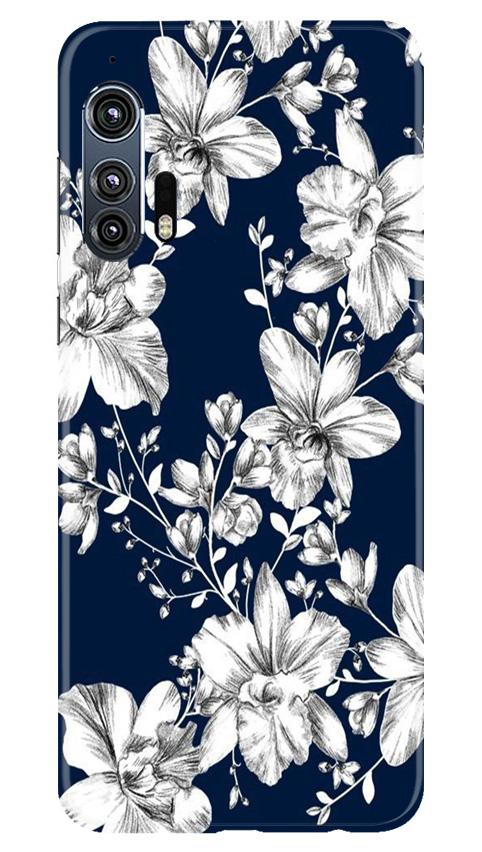 White flowers Blue Background Case for Moto Edge Plus