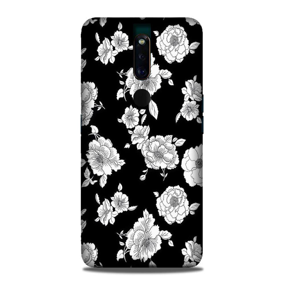 White flowers Black Background Case for Oppo F11 Pro