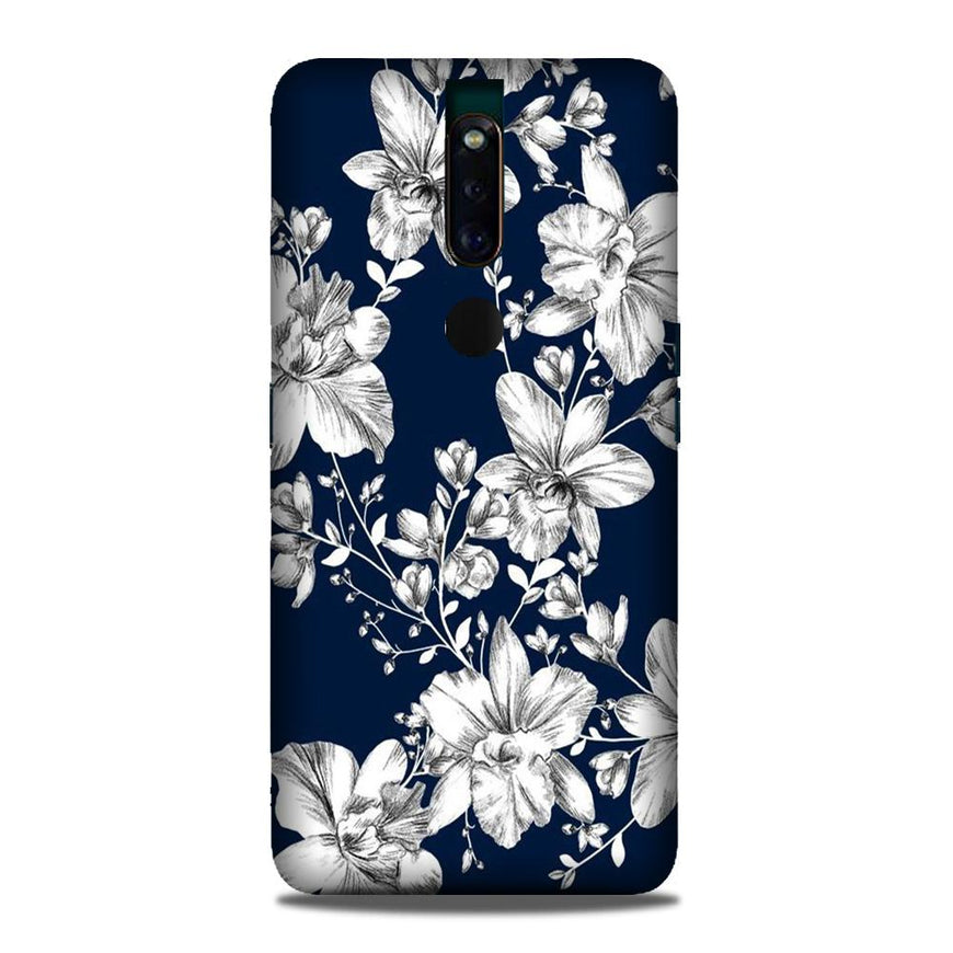 White flowers Blue Background Case for Oppo F11 Pro