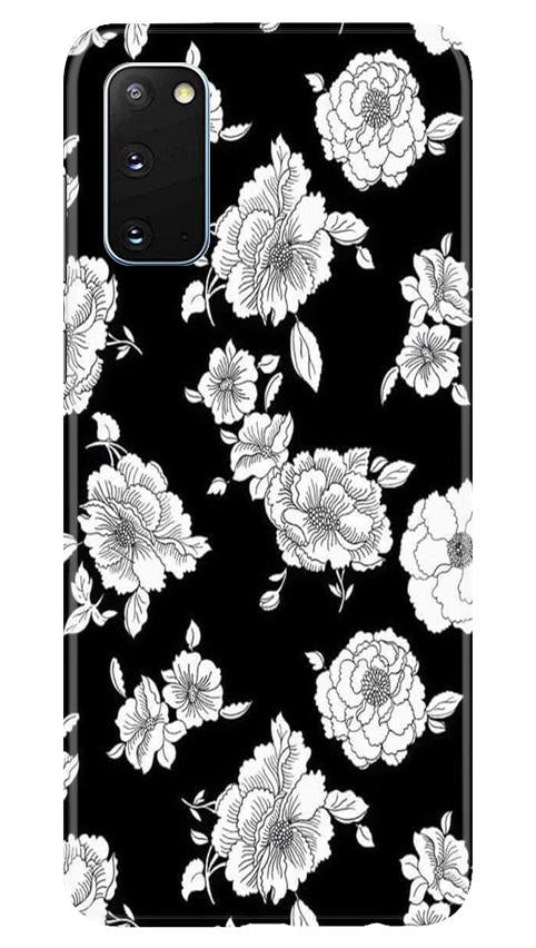 White flowers Black Background Case for Samsung Galaxy S20
