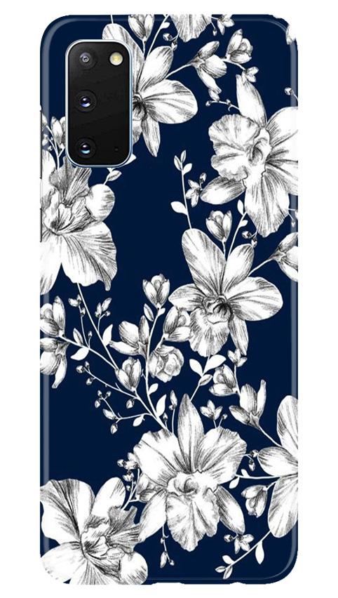 White flowers Blue Background Case for Samsung Galaxy S20