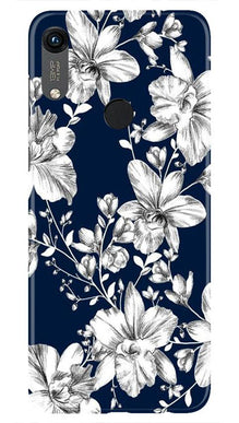 White flowers Blue Background Mobile Back Case for Honor 8A (Design - 14)