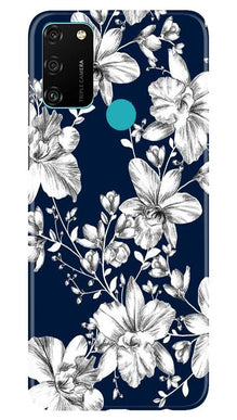 White flowers Blue Background Mobile Back Case for Honor 9A (Design - 14)