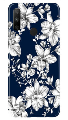 White flowers Blue Background Mobile Back Case for Honor 9x (Design - 14)
