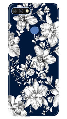 White flowers Blue Background Mobile Back Case for Huawei 7C (Design - 14)