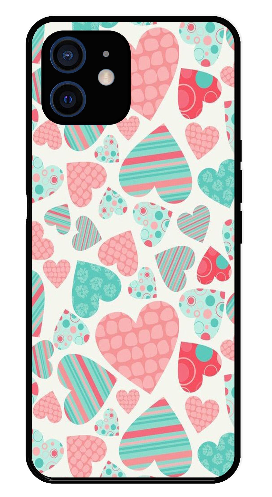 Hearts Pattern Metal Mobile Case for iPhone 12 Mini