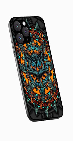 Owl Pattern Metal Mobile Case for iPhone 14 Pro Max  (Design No -42)