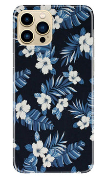 White flowers Blue Background2 Mobile Back Case for iPhone 13 Pro Max (Design - 15)