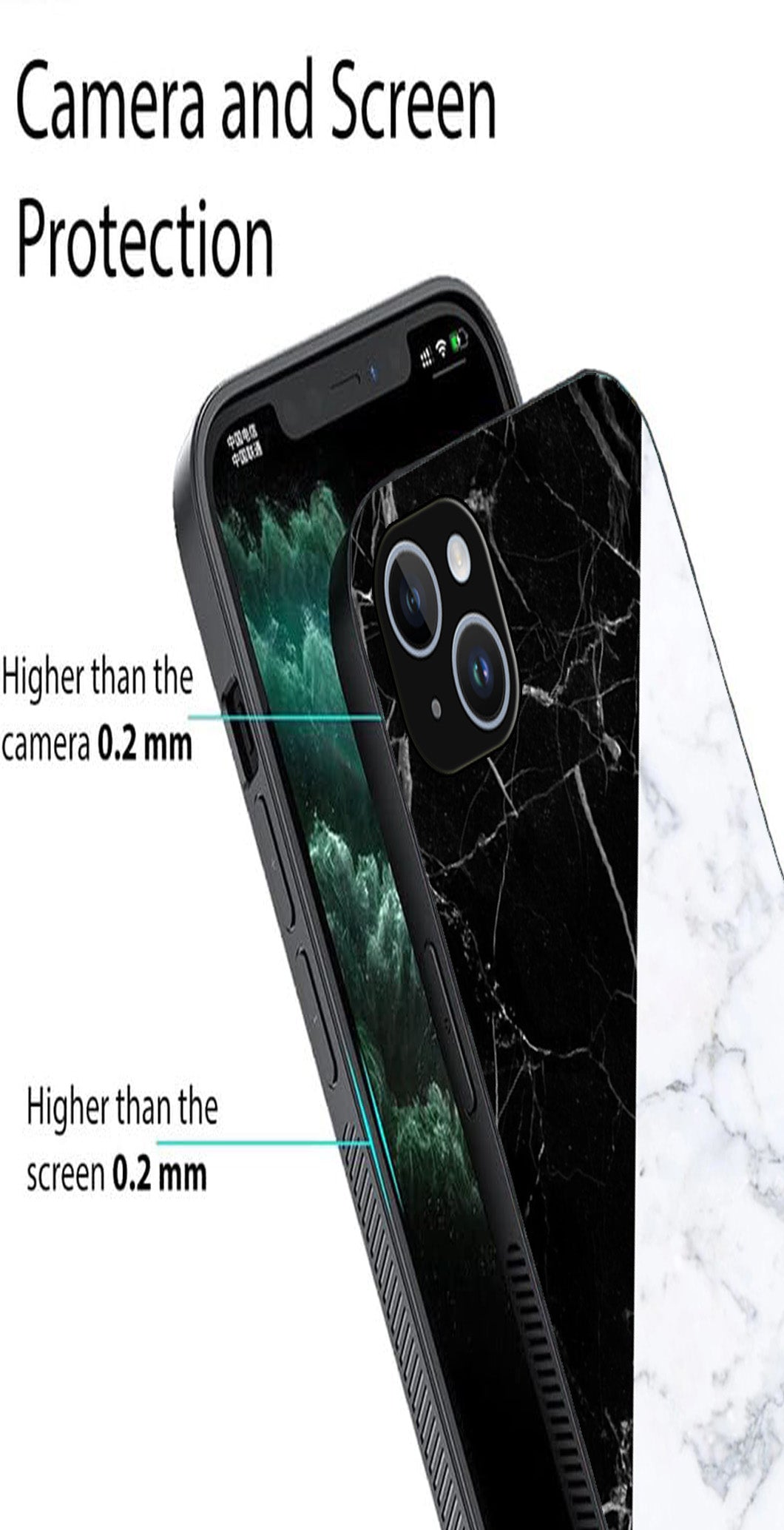 Black White Marble Design Metal Mobile Case for iPhone 13