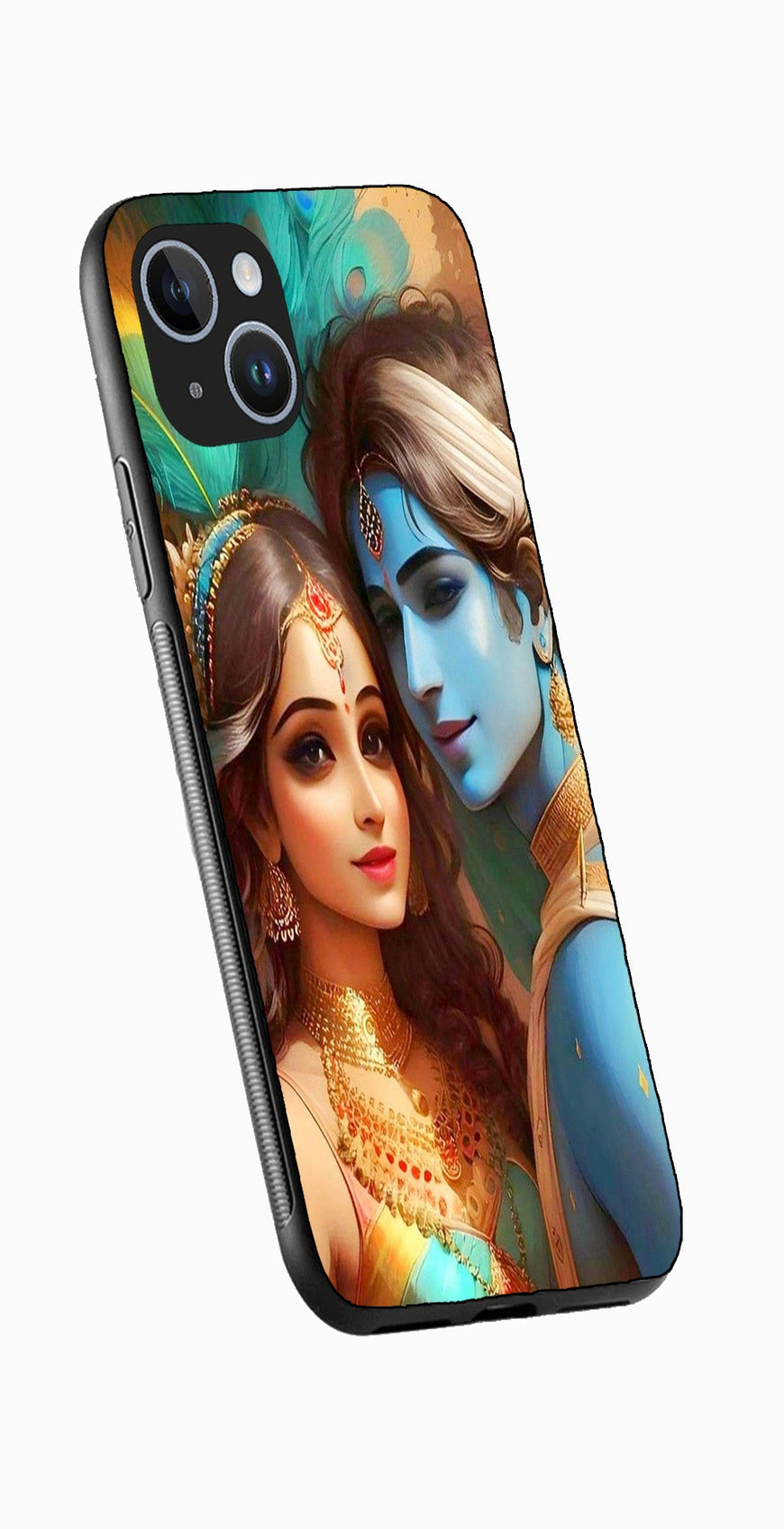 Lord Radha Krishna Metal Mobile Case for iPhone 13  (Design No -01)