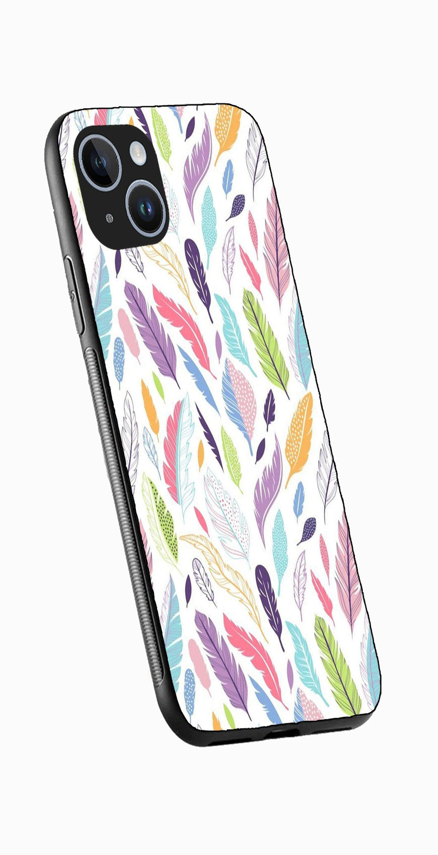 Colorful Feathers Metal Mobile Case for iPhone 14 Plus  (Design No -06)