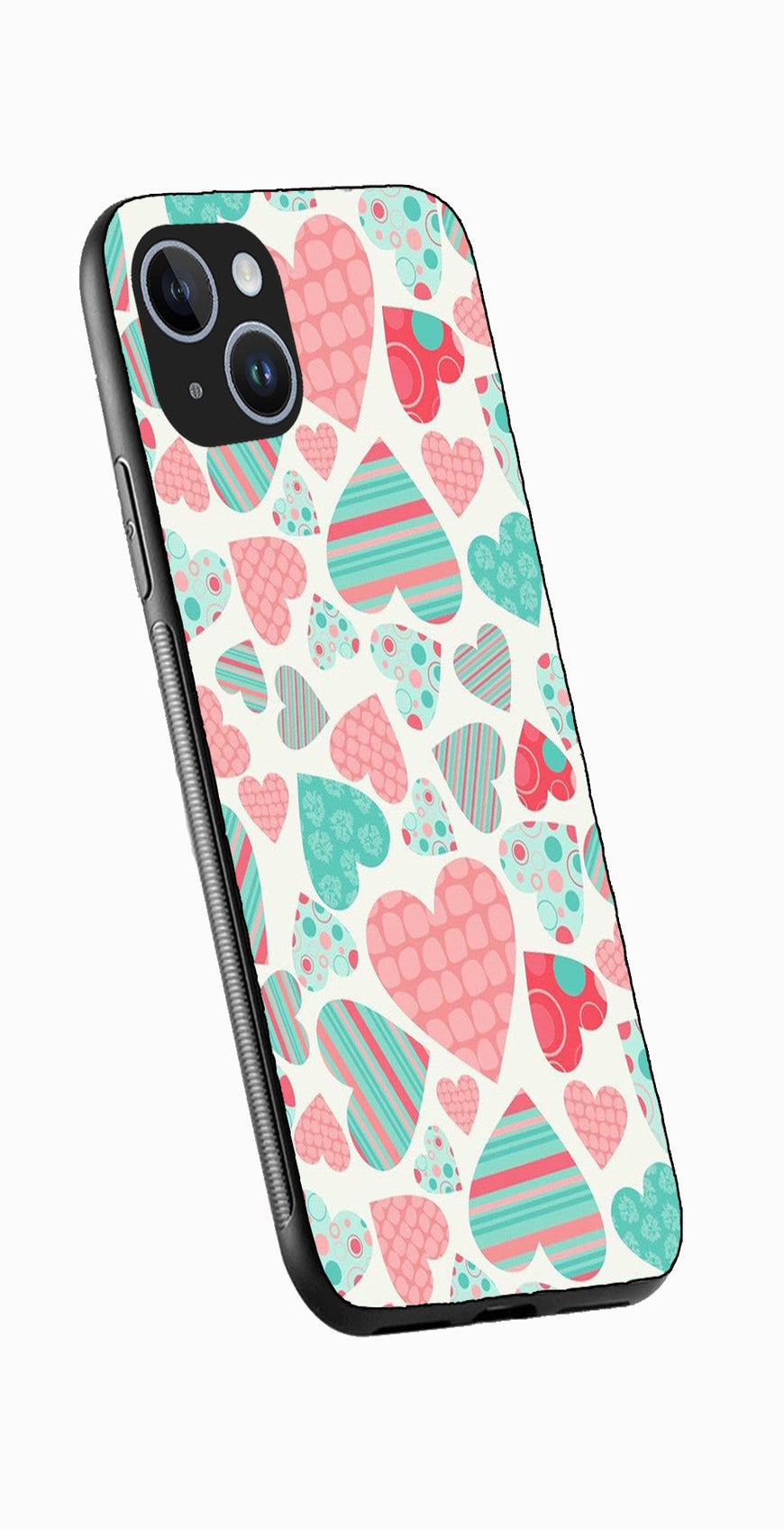 Hearts Pattern Metal Mobile Case for iPhone 13  (Design No -22)