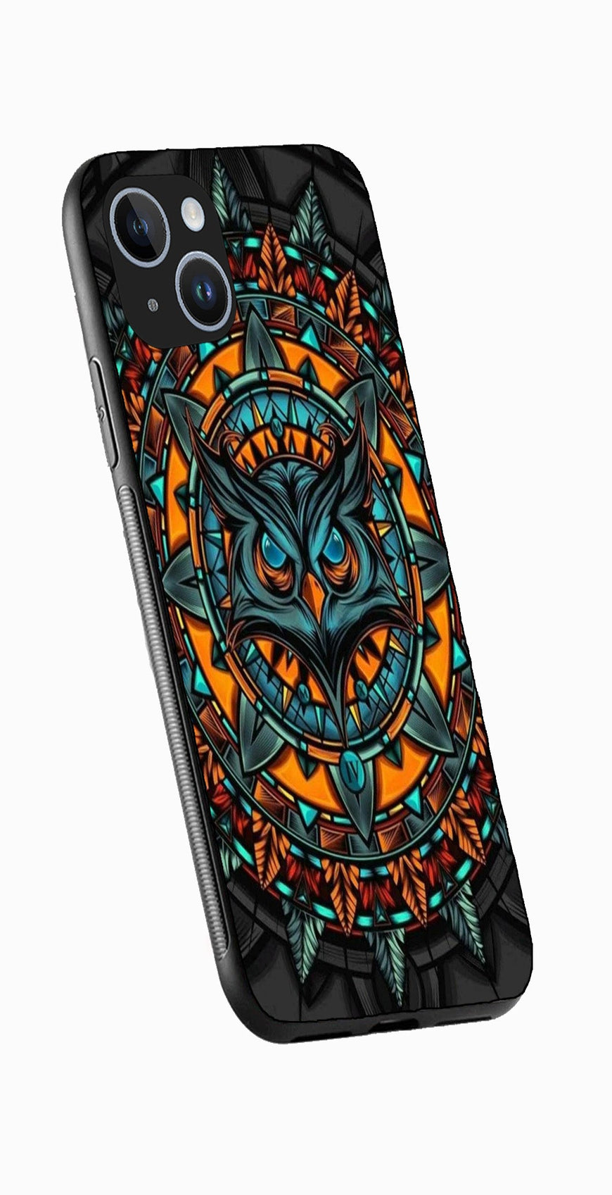 Owl Pattern Metal Mobile Case for iPhone 13  (Design No -42)