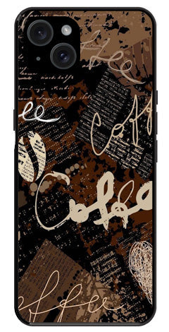 Coffee Pattern Metal Mobile Case for iPhone 15 Plus
