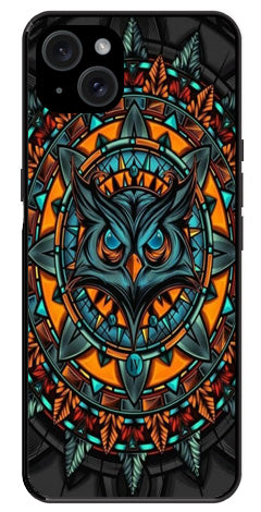 Owl Pattern Metal Mobile Case for iPhone 15 Plus