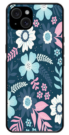 Flower Leaves Design Metal Mobile Case for iPhone 15 Plus