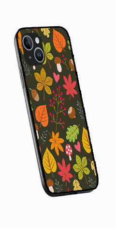 Leaves Design Metal Mobile Case for iPhone 15  (Design No -51)