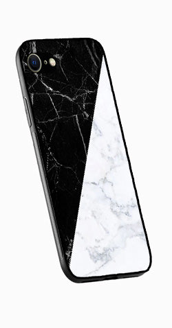 Black White Marble Design Metal Mobile Case for iPhone SE 2020  (Design No -09)