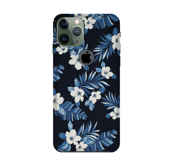 White flowers Blue Background2 Case for iPhone 11 Pro Max logo cut