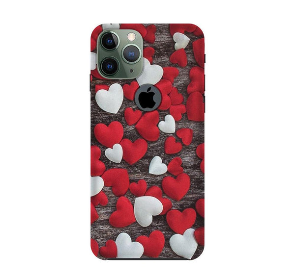 Red White Hearts Case for iPhone 11 Pro Max logo cut  (Design - 105)
