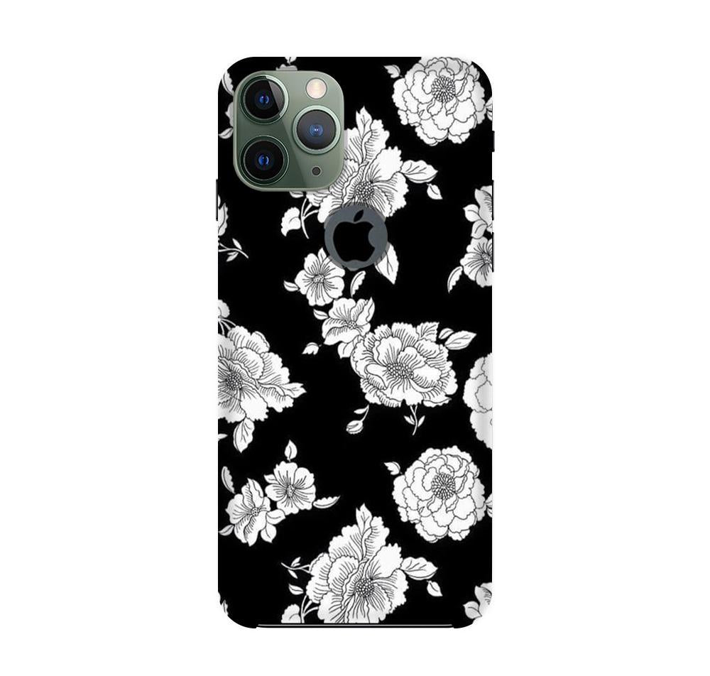 White flowers Black Background Case for iPhone 11 Pro logo cut
