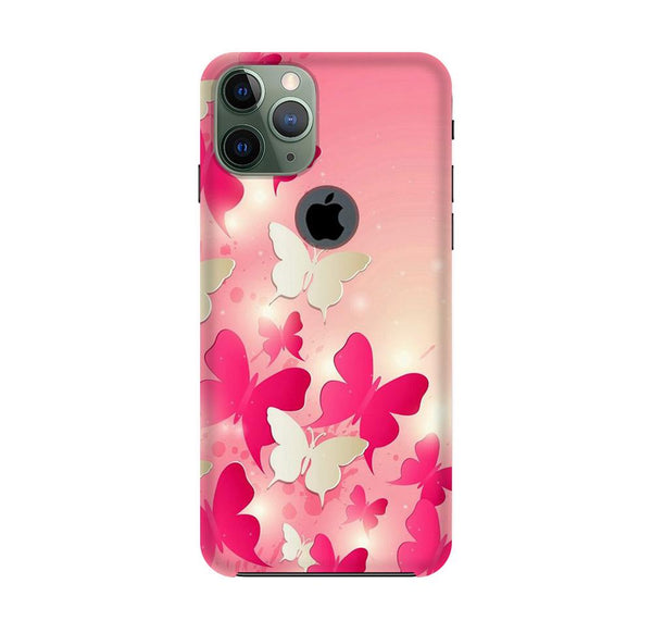 White Pick Butterflies Case for iPhone 11 Pro logo cut