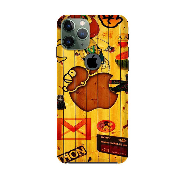 Wooden Texture Mobile Back Case for iPhone 11 Pro Logo Cut  (Design - 367)