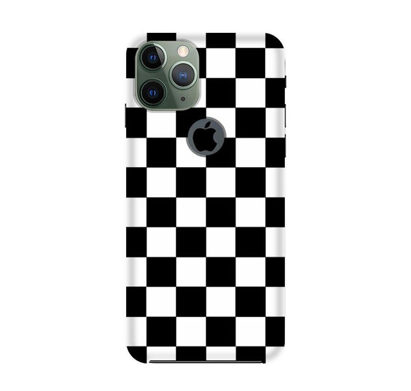 Black White Boxes Mobile Back Case for iPhone 11 Pro Logo Cut  (Design - 372)