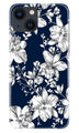 White flowers Blue Background Case for iPhone 13