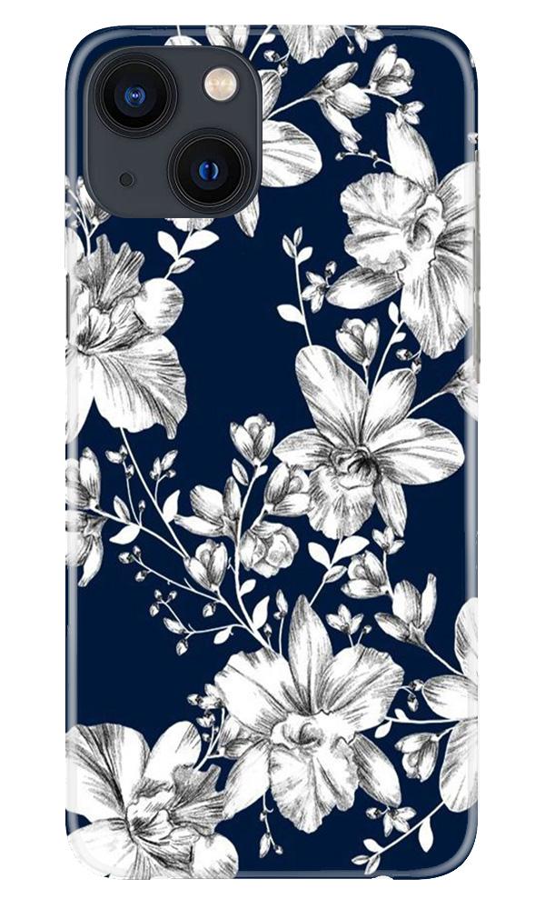 White flowers Blue Background Case for iPhone 13 Mini