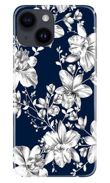 White flowers Blue Background Mobile Back Case for iPhone 14 (Design - 14)