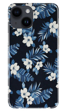 White flowers Blue Background2 Mobile Back Case for iPhone 14 (Design - 15)