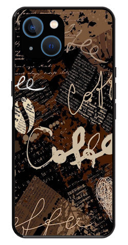 Coffee Pattern Metal Mobile Case for iPhone 14 Plus
