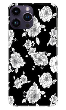 White flowers Black Background Mobile Back Case for iPhone 14 Pro (Design - 9)