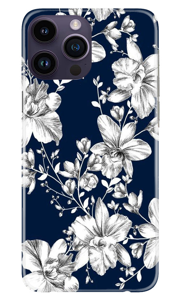 White flowers Blue Background Case for iPhone 14 Pro