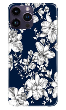 White flowers Blue Background Mobile Back Case for iPhone 14 Pro (Design - 14)