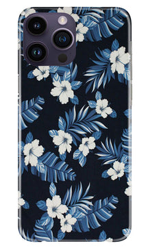 White flowers Blue Background2 Mobile Back Case for iPhone 14 Pro (Design - 15)