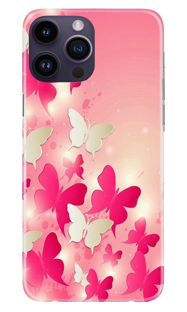 White Pick Butterflies Case for iPhone 14 Pro