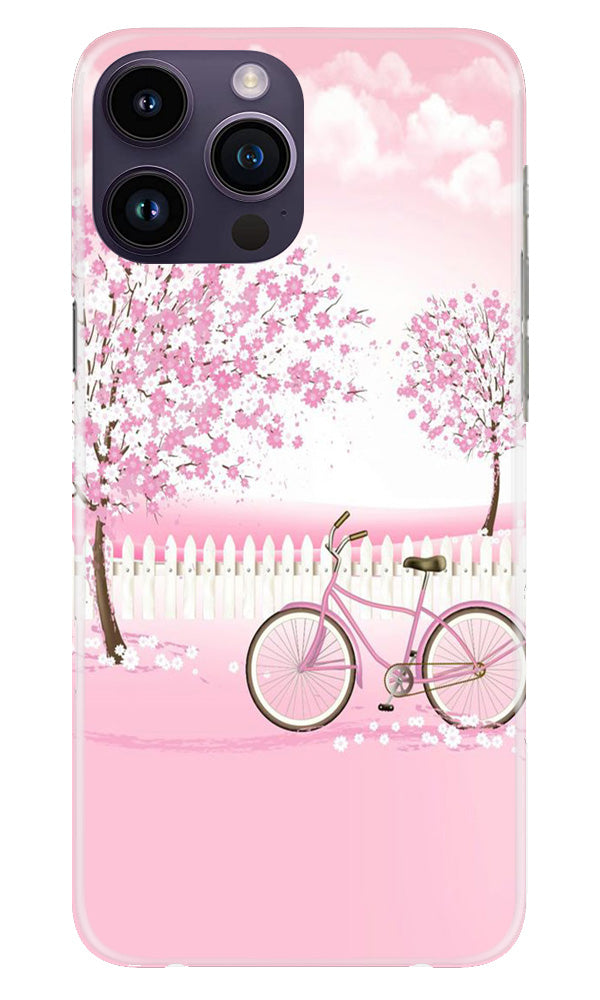 Pink Flowers Cycle Case for iPhone 14 Pro Max(Design - 102)