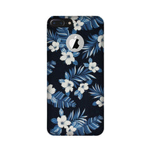 White flowers Blue Background2 Mobile Back Case for iPhone 7 Plus logo cut (Design - 15)