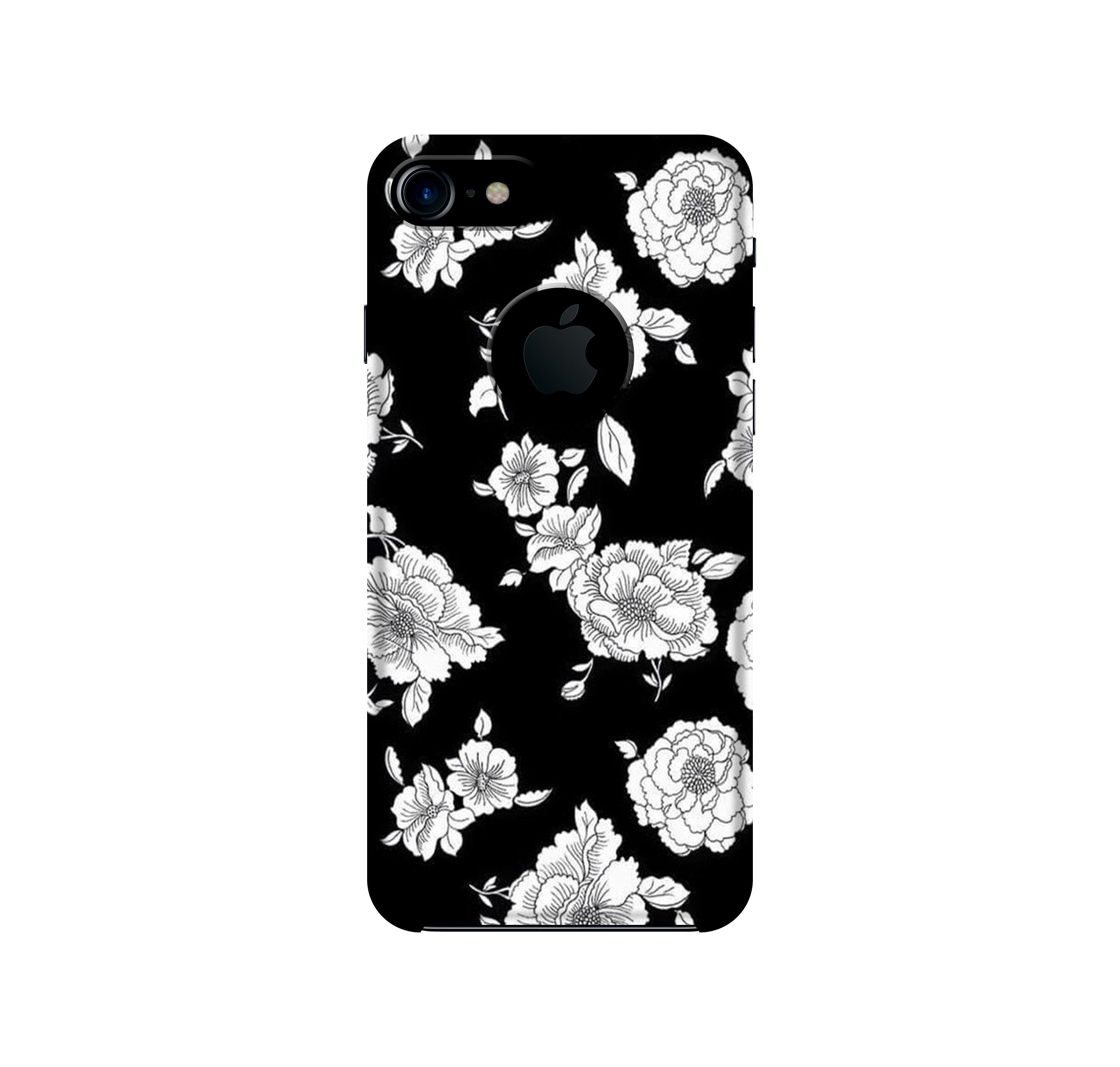 White flowers Black Background Case for iPhone 7 logo cut