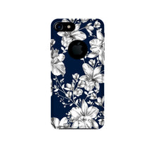 White flowers Blue Background Mobile Back Case for iPhone 7 logo cut (Design - 14)