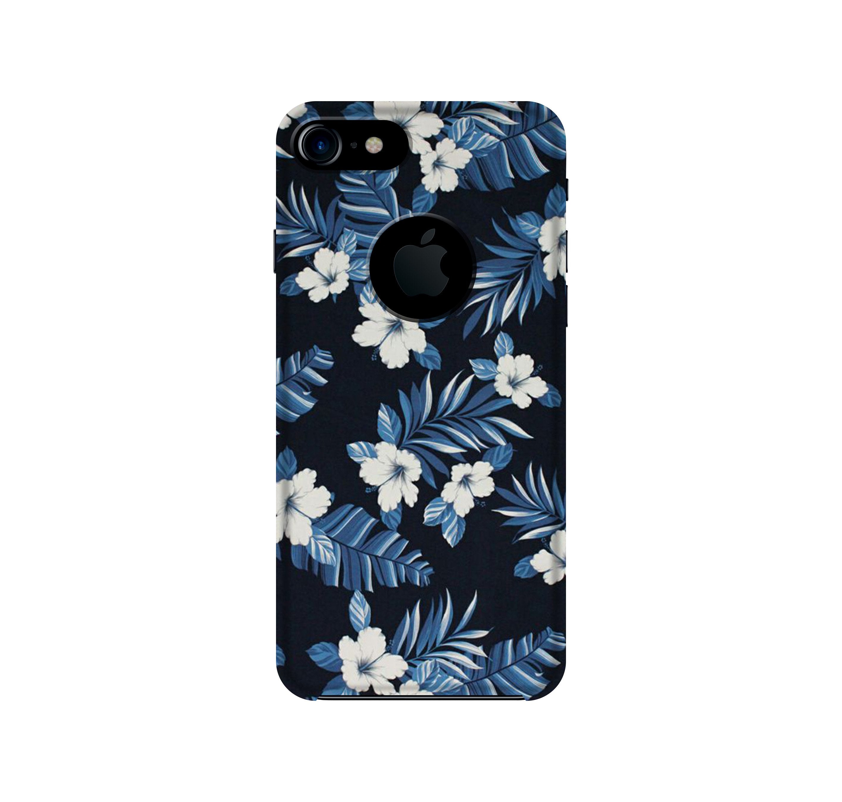 White flowers Blue Background2 Case for iPhone 7 logo cut