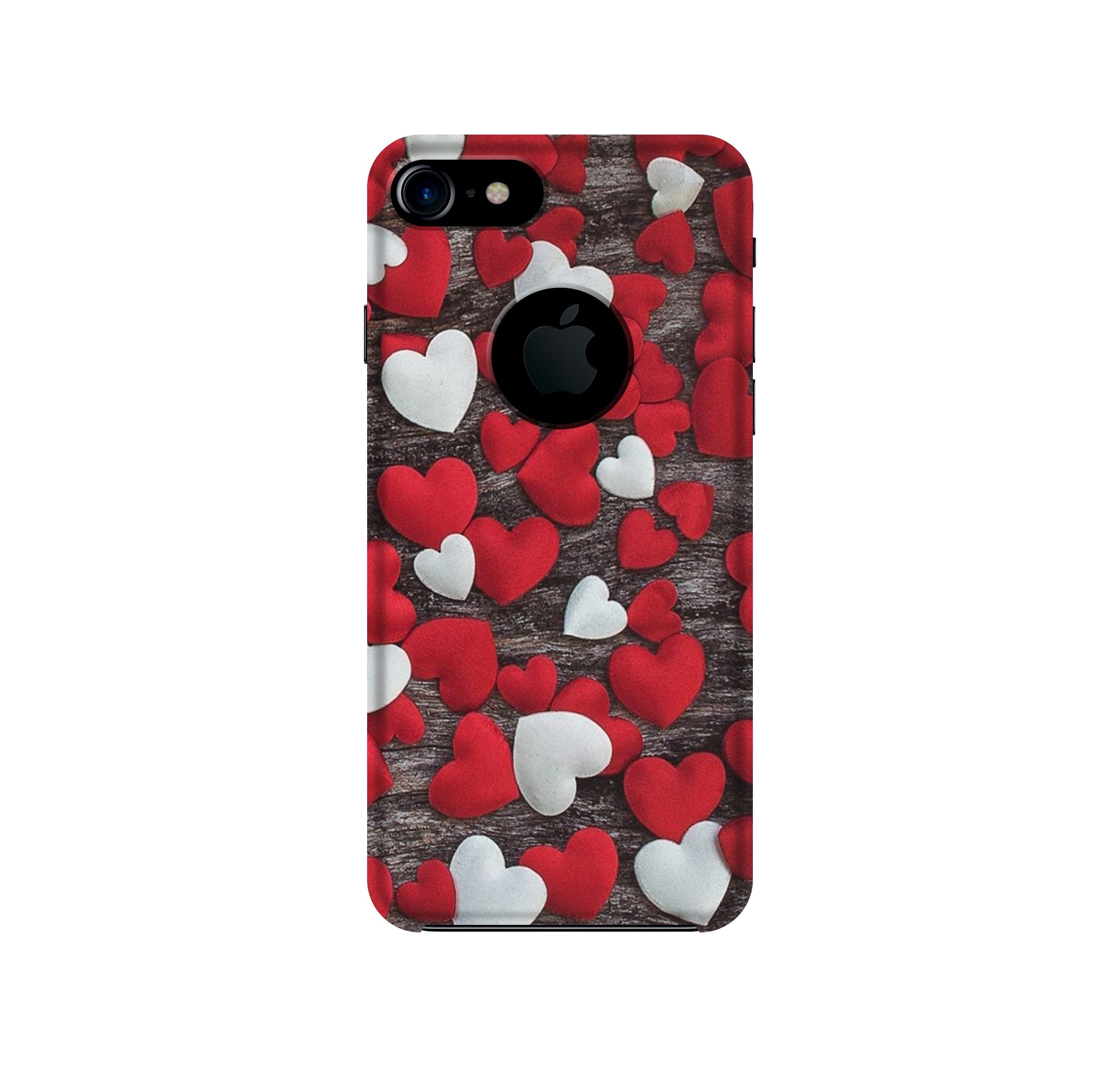 Red White Hearts Case for iPhone 7 logo cut  (Design - 105)