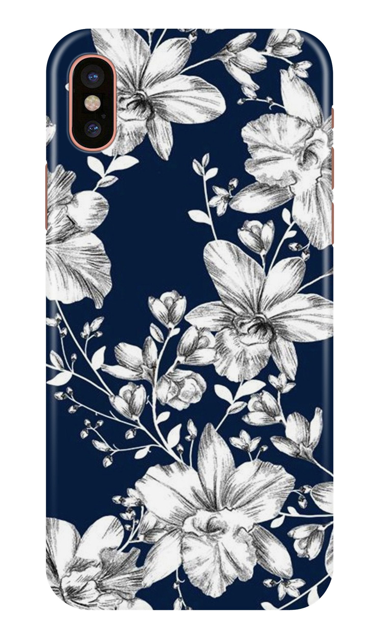White flowers Blue Background Case for iPhone X