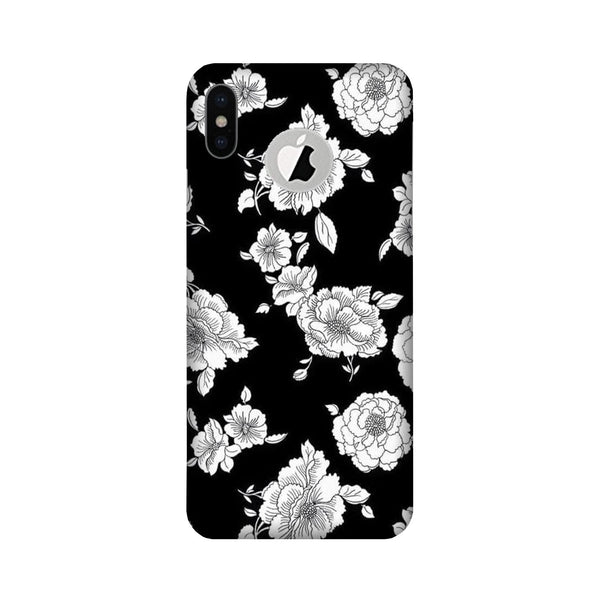 White flowers Black Background Case for iPhone X logo cut